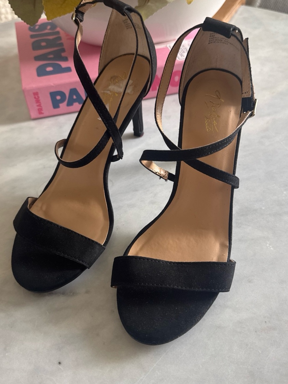 Thalia Sodi Black Strappy Suede High Heel Sandals